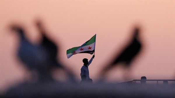 Syrian National Army flag hung in northern Tal Abyad