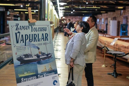 Paintings of Turkish-flagged steamers on display at Rahmi M. Koç…
