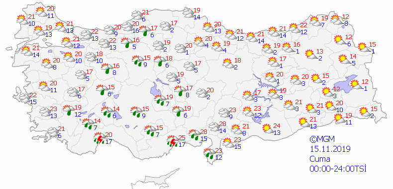 ​Antalya, Mersin, İstanbul, Afyon, Denizli, Adana, Hatay, Bolu hava…