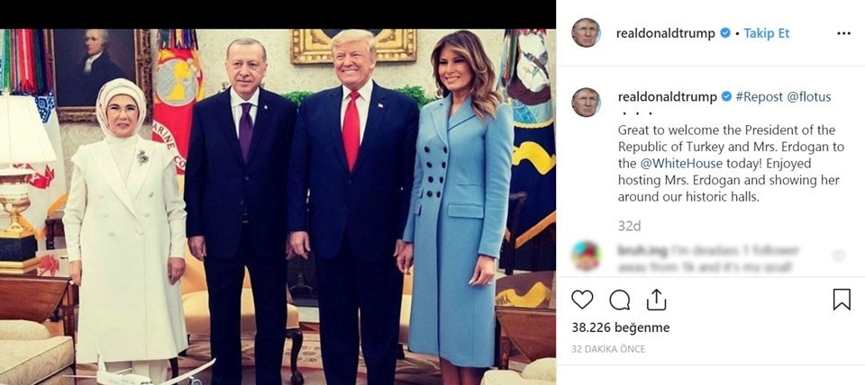 Trump, Erdoğan'ın ziyareti esnasındaki aile fotoğrafını paylaştı