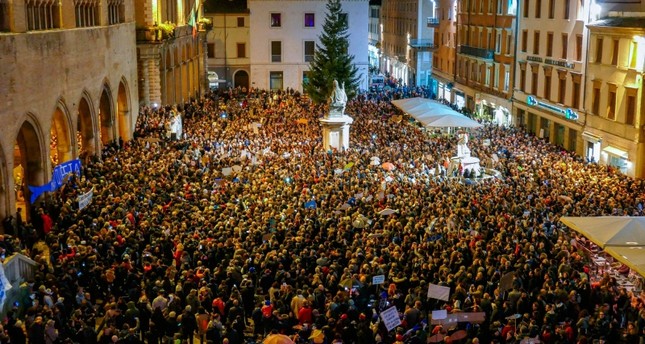 Thousands march against far-right League party in Italy